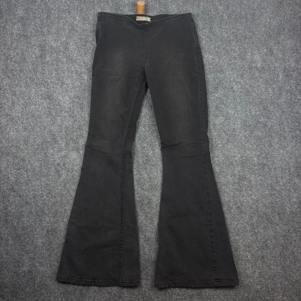 Free People Penny Flare Jeans Womens 31 Black Pull On High Rise Retro Denim 0396